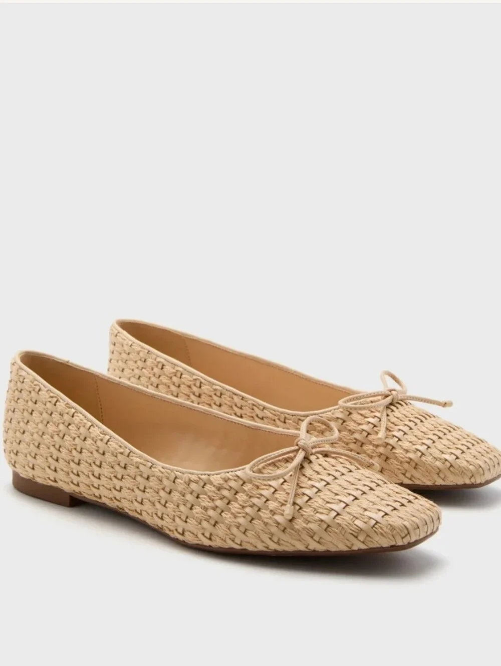NEW Schutz Arissa Woven Straw Flats Bow Toe Natural Nude Cream Tuckernuck 6.5